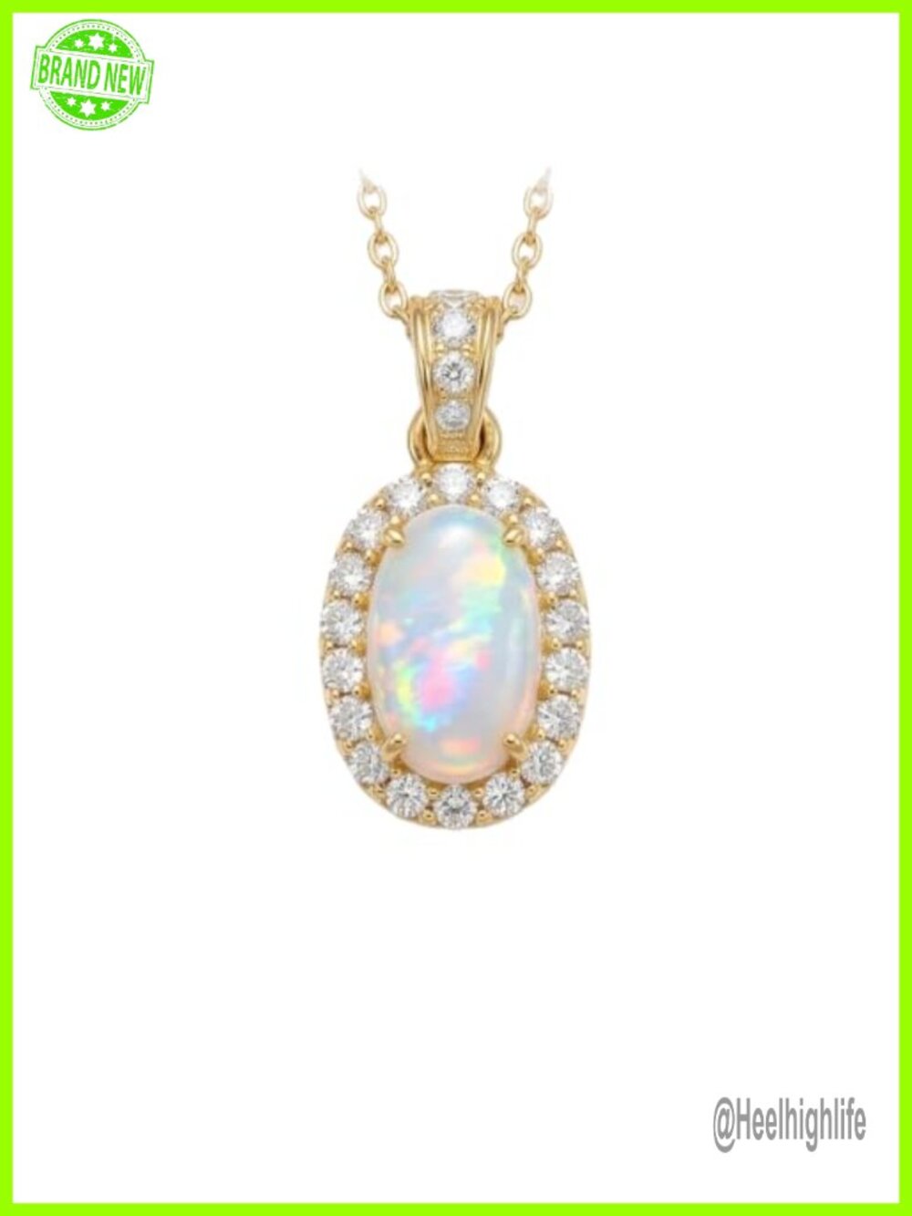 S925 Silver Opal Pendant Necklace 14K Gold-Plated Adjustable 18+2" Chain